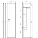 Siivouskaappi CLICK 1:lla ovella 1900x400x500 vaatetangolla ja 4:llä hyllyllä