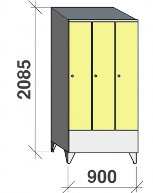 Vaatekaappi 3:lla ovella 2085x900x545 lyhytovinen, viistokatolla