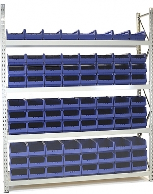 Longspan rack 2100x1950x500 4 levels with chipboard, 80 bins 500x230x150