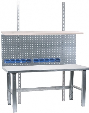Raskas Teollisuuspöytä 1500x800 terästaso 2,0 + hylly, reikälevy, 10 laatikkoa
