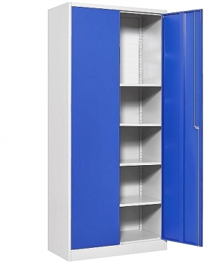 Iso työkalukaappi 4:llä hyllyllä 1950x1100x550, RAL7035/RAL5010