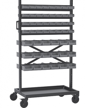 Laatikkoteline 972x613x1667 ottolaatikoilla 250x148x130 36kpl + 170x105x75 64kpl