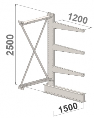 Ulokehylly jatko-osa 2500x1500x1200,4 tasoa