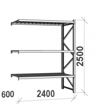 Varastohylly jatko-osa 2500x2400x600 300kg/hyllytaso,3 tasoa peltitasoilla
