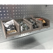 Rail For Plastic Bins On perforated Panel 555 mm with 4 bins 250x148x130mm gray